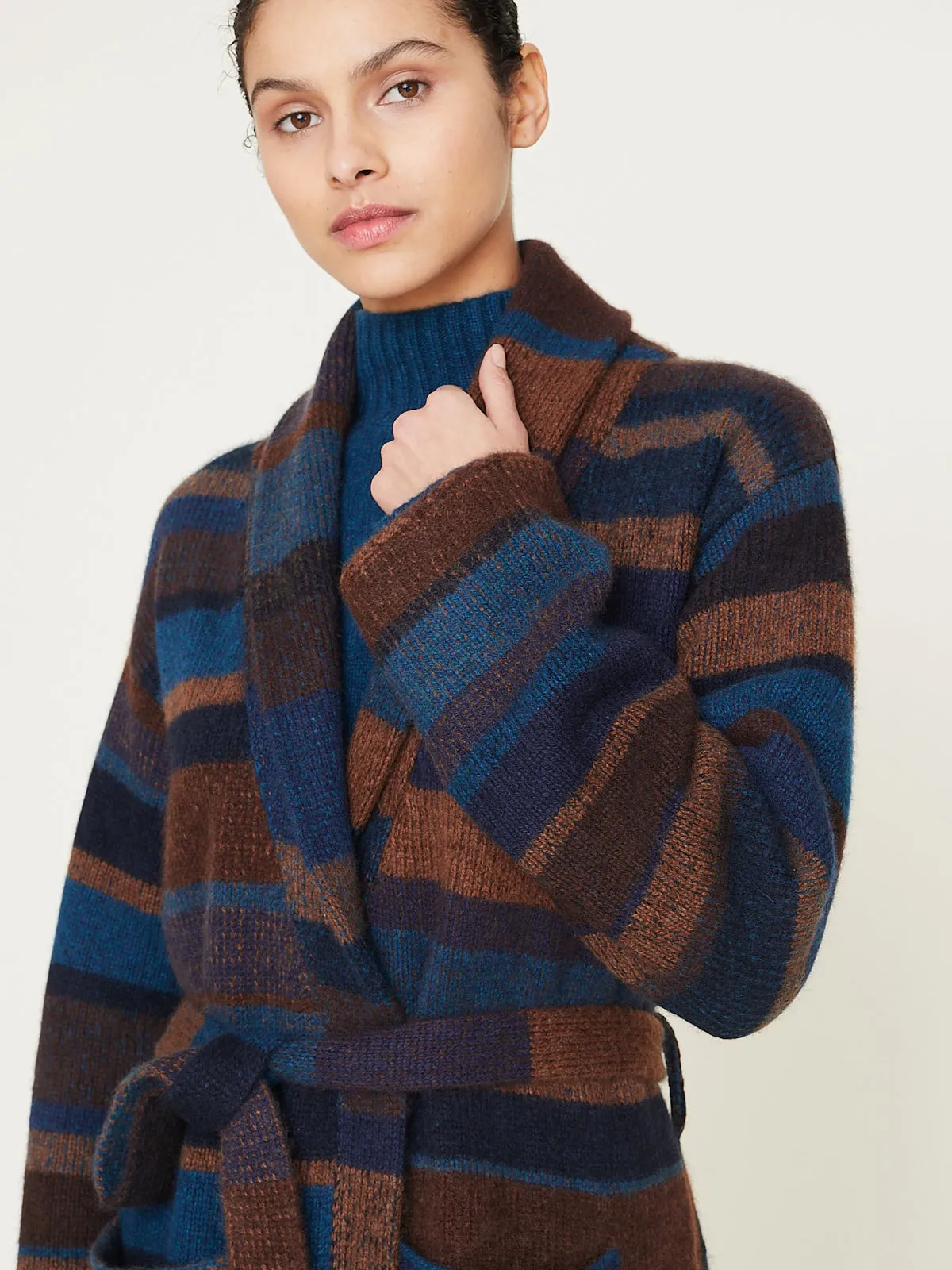 Stripe Super Soft Robe in Rust/Peacock/Truffle/Blue/Black/Navy