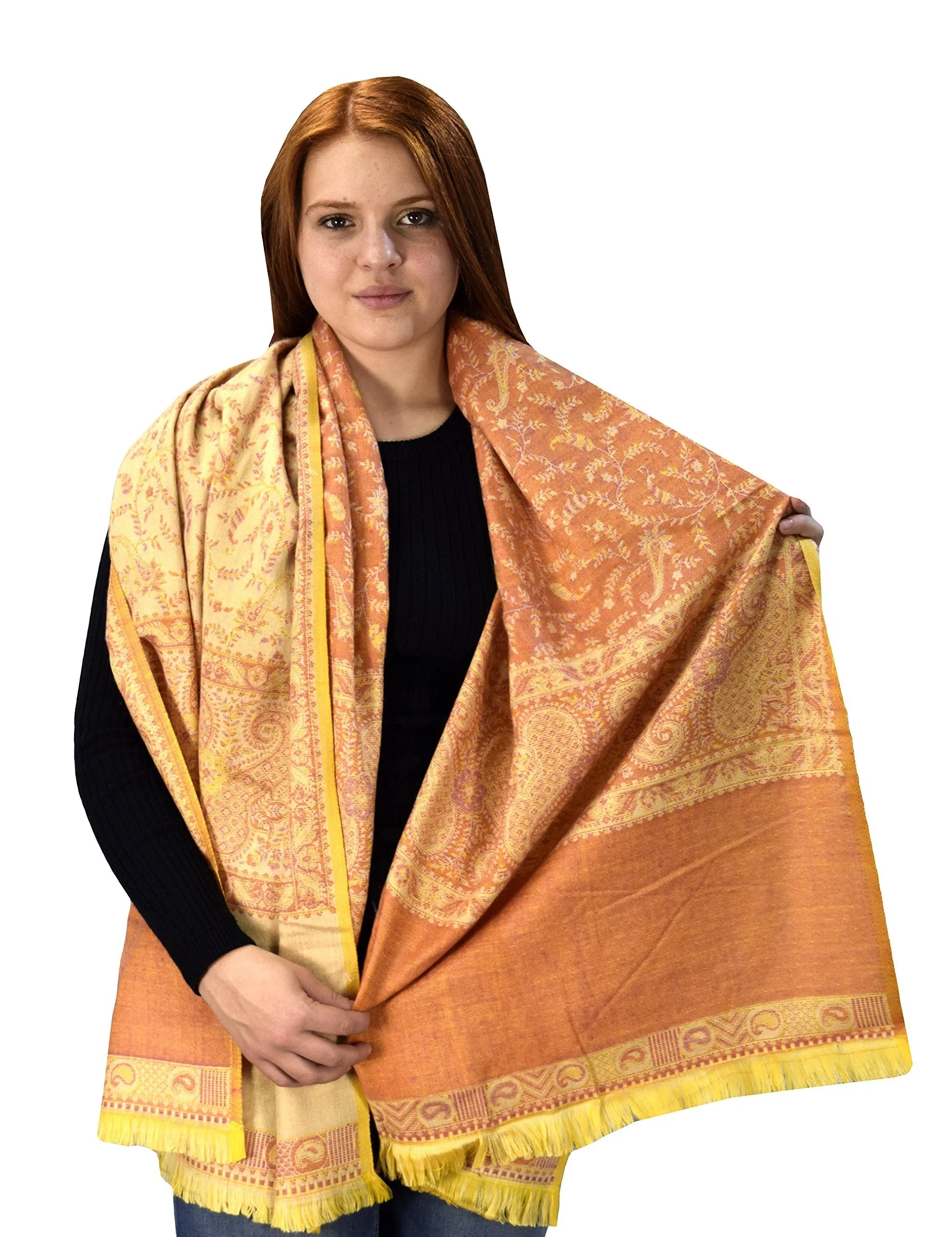 Thick 4 Ply Blanket Scarf Reversible Paisley Pashmina Thick Scarf Wrap Shawl Orange