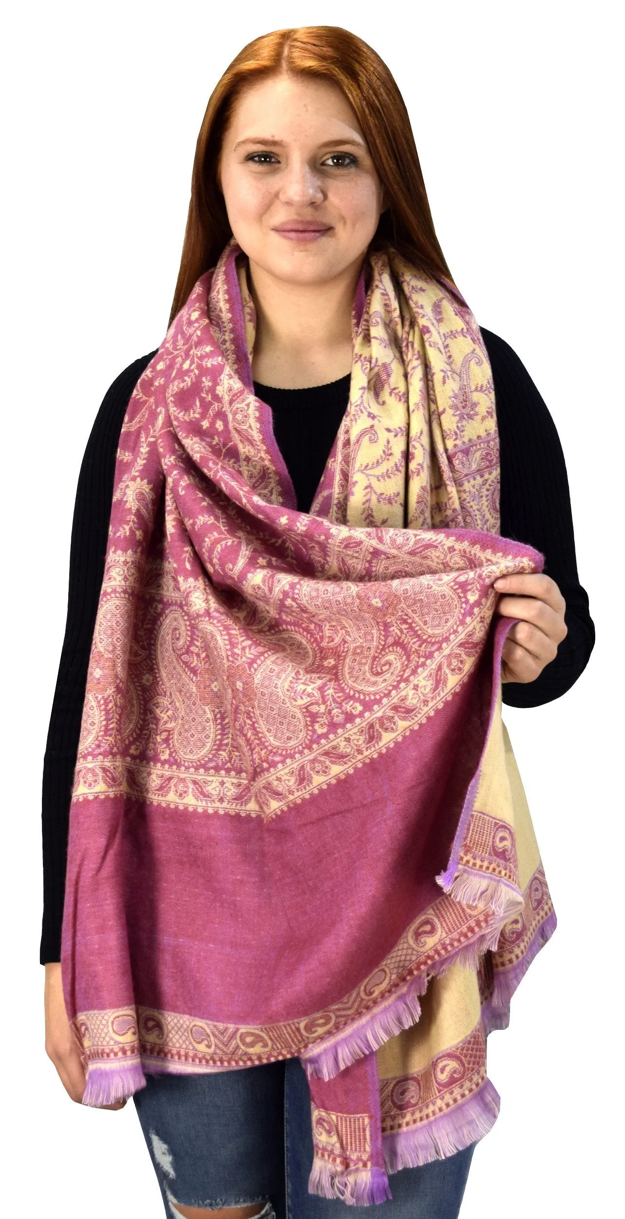 Thick 4 Ply Blanket Scarf Reversible Paisley Pashmina Thick Scarf Wrap Shawl Taupe Purple
