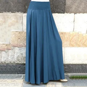 Uniwim Women's Spring And Autumn Fashion Elastic Waist Solid Color Pleated Long Skirts Vintage Versatile A Line Casual Loose Skirts