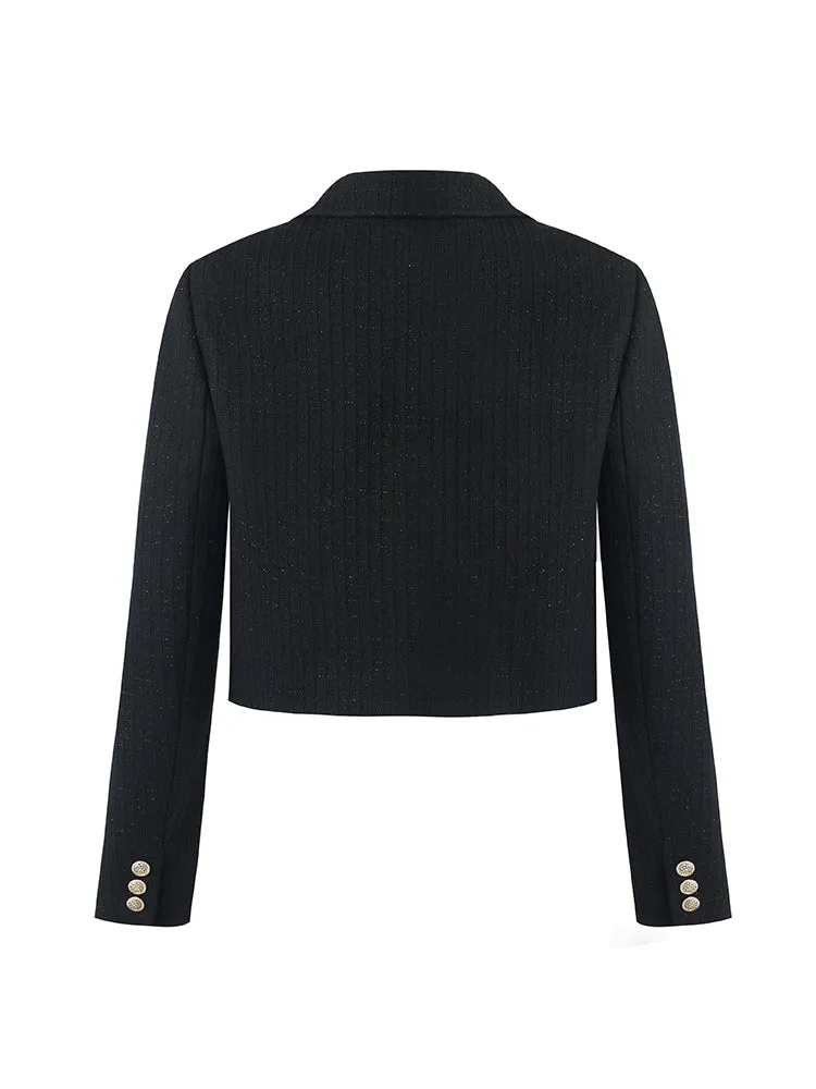 Vintage Single-Breasted V-Neck Women Crop Jacket