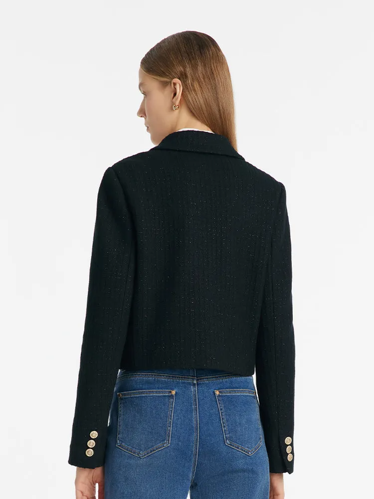 Vintage Single-Breasted V-Neck Women Crop Jacket
