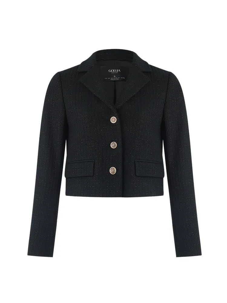 Vintage Single-Breasted V-Neck Women Crop Jacket